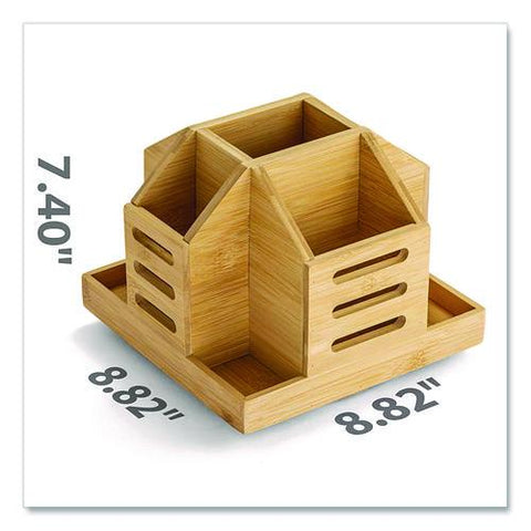 Bamboo Rotary Organizer, 9 Compartments, 8.85 X 8.82 X 7.4, Brown, Bamboo