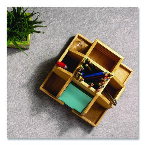 Bamboo Rotary Organizer, 9 Compartments, 8.85 X 8.82 X 7.4, Brown, Bamboo
