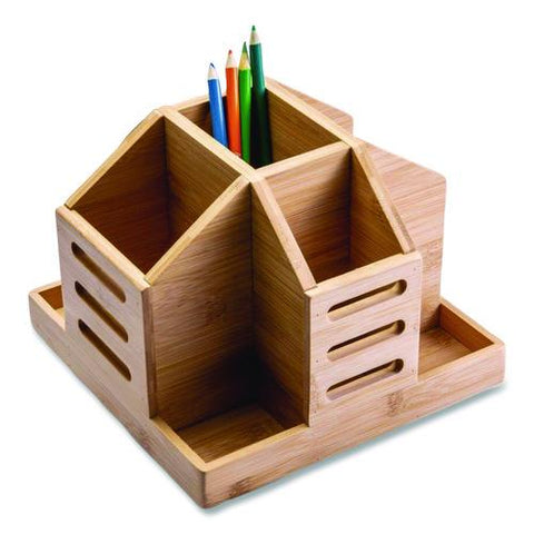 Bamboo Rotary Organizer, 9 Compartments, 8.85 X 8.82 X 7.4, Brown, Bamboo