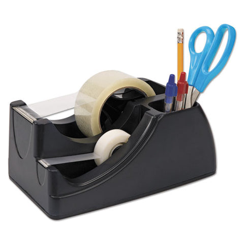 Recycled 2-in-1 Heavy Duty Tape Dispenser, 1" And 3" Cores, Plastic, Black