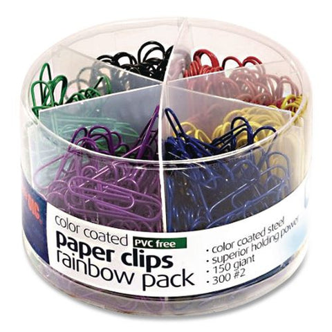 Assorted Size Paper Clips, 1"/1.75", Smooth, Assorted Colors, 450/pack