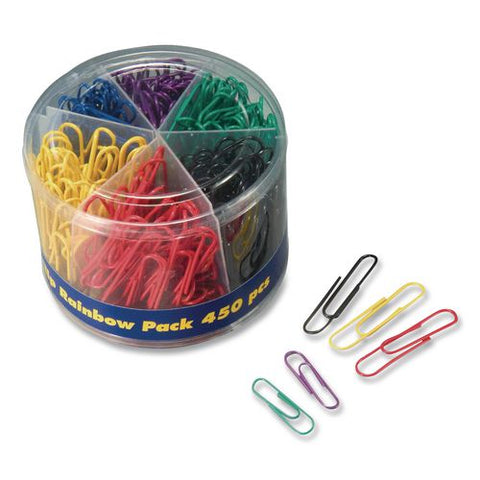 Assorted Size Paper Clips, 1"/1.75", Smooth, Assorted Colors, 450/pack