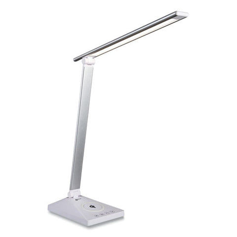 Wellness Series Entice Led Desk Lamp With Wireless Charging, Silver Arm, 11" To 22" High, White