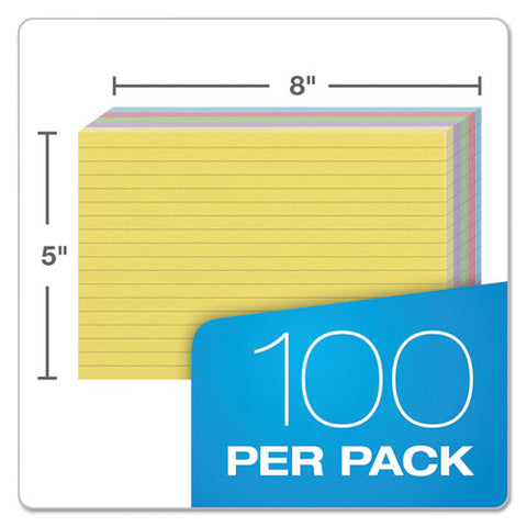 Ruled Index Cards, 5 X 8, Blue/violet/canary/green/cherry, 100/pack