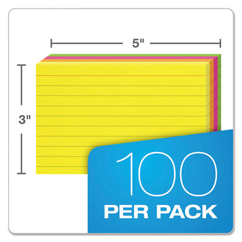 Ruled Index Cards, 3 X 5, Glow Green/yellow, Orange/pink, 100/pack