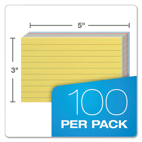 Ruled Index Cards, 3 X 5, Blue/violet/canary/green/cherry, 100/pack