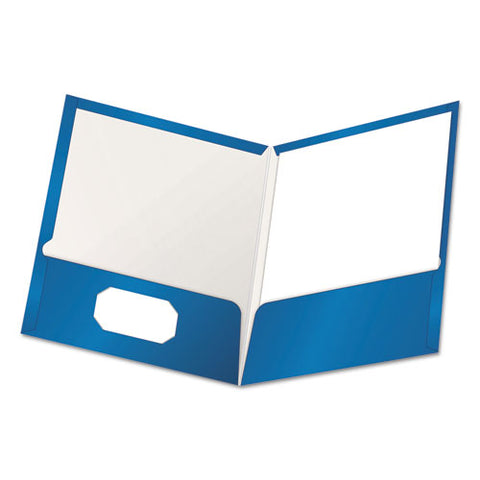 High Gloss Laminated Paperboard Folder, 100-sheet Capacity, 11 X 8.5, Blue, 25/box