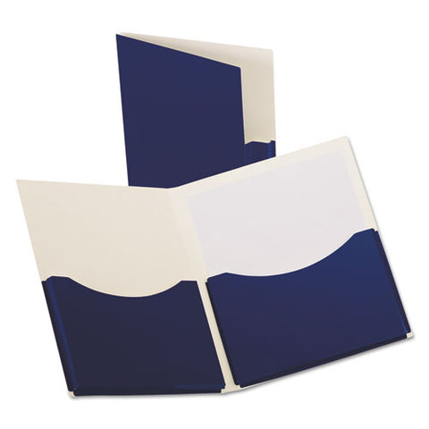 Double Stuff Gusseted 2-pocket Laminated Paper Folder, 200-sheet Capacity, 11 X 8.5, Navy, 20/box