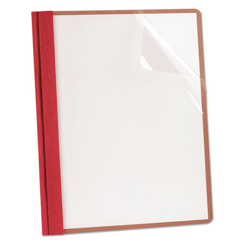 Earthwise By Oxford 100% Recycled Clear Front Report Covers, 3-prong Fastener, 0.5" Capacity, 8.5 X 11, Clear/red, 25/box