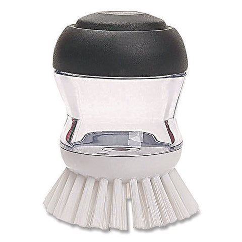 Good Grips Soap Dispensing Palm Brush, Whie Nylon Bristles, 4" Brush, Clear/black Handle