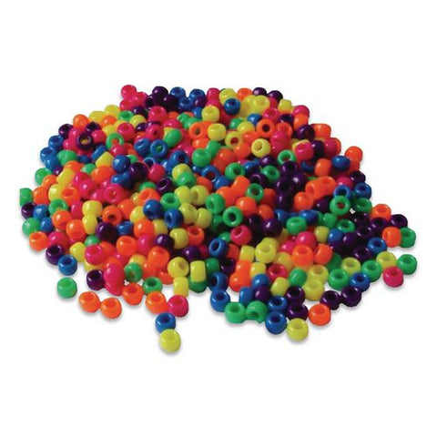 Pony Beads, Plastic, 0.24" X 0.35", Assorted Neon Colors, 1,000/pack