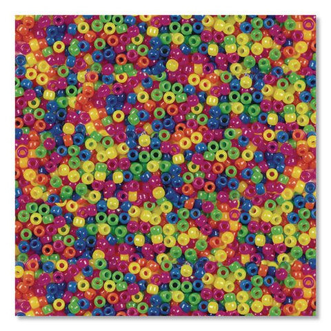 Pony Beads, Plastic, 0.24" X 0.35", Assorted Neon Colors, 1,000/pack