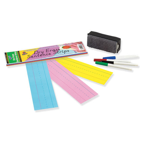 Dry Erase Sentence Strips, 12 X 3, Blue; Pink; Yellow, 30/pack