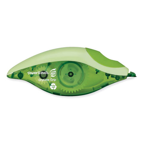 Dryline Grip Correction Tape, Recycled Dispenser, Green/white Applicator, 0.2" X 335", 2/pack