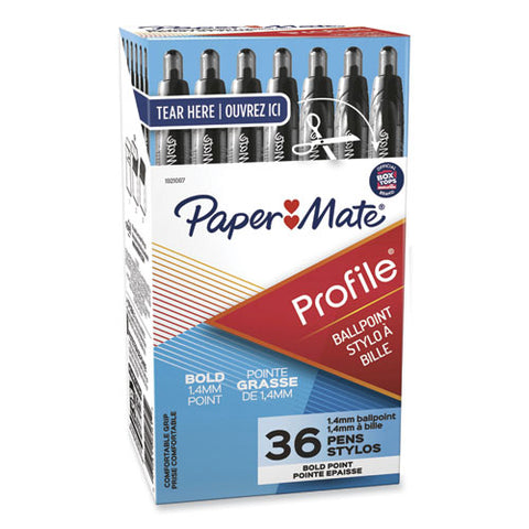 Profile Ballpoint Pen Value Pack, Retractable, Bold 1.4 Mm, Black Ink, Translucent Black Barrel, 36/box