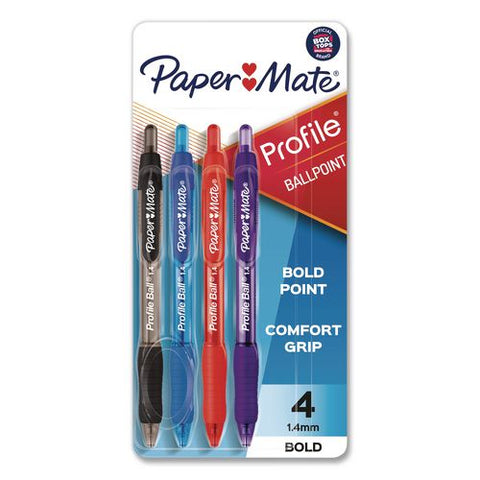 Profile Ballpoint Pen, Retractable, Bold 1.4 Mm, Assorted Ink And Barrel Colors, 4/pack