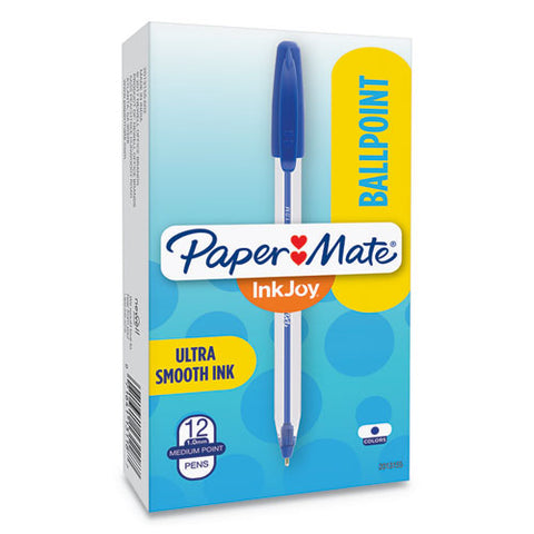 Inkjoy 50st Ballpoint Pen, Stick, Medium 1 Mm, Blue Ink, Clear Barrel, Dozen