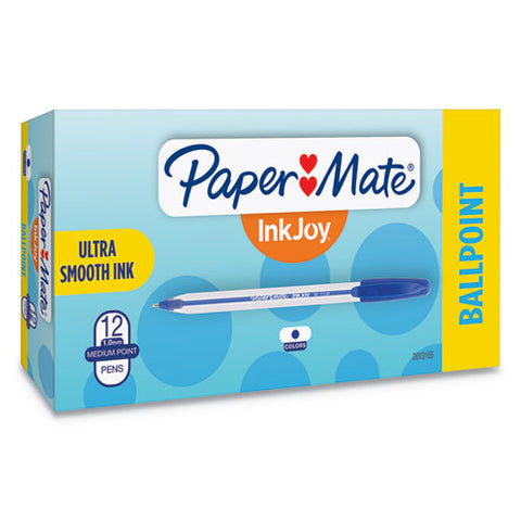 Inkjoy 50st Ballpoint Pen, Stick, Medium 1 Mm, Blue Ink, Clear Barrel, Dozen