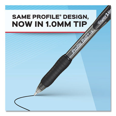 Profile Ballpoint Pen, Retractable, Medium 1 Mm, Black Ink, Translucent Black Barrel, Dozen