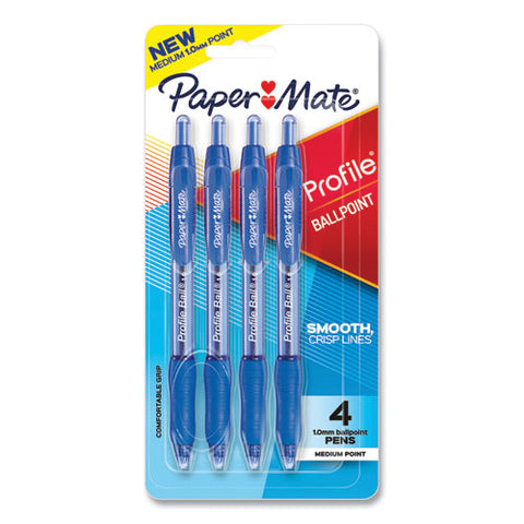 Profile Ballpoint Pen, Retractable, Medium 1 Mm, Blue Ink, Translucent Blue Barrel, 4/pack