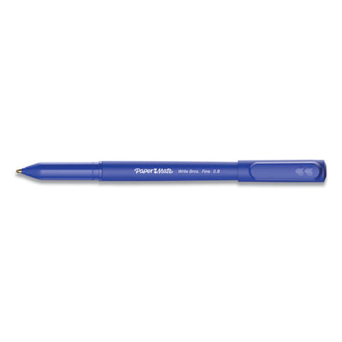 Write Bros. Ballpoint Pen, Stick, Fine 0.8 Mm, Blue Ink, Blue Barrel, Dozen