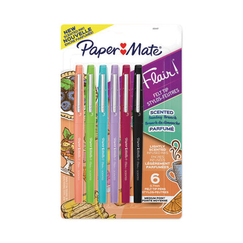 Flair Scented Felt Tip Porous Point Pen, Stick, Medium 0.7 Mm, Assorted Ink And Barrel Colors, 6/pack