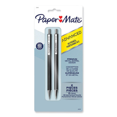 Advanced Mechanical Pencils, 0.5 Mm, Hb (#2), Black Lead, Black; Gray Barrel, 2/pack