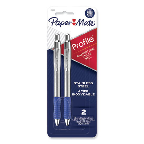 Profile Ballpoint Pen, Retractable, Medium 1 Mm, Blue Ink, Blue/silver Barrel, 2/pack