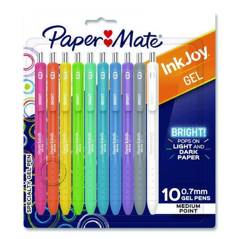 Inkjoy Gel Bright Gel Pen, Retractable, Medium 0.7 Mm, Assorted Ink, Assorted Barrel, 10/pack