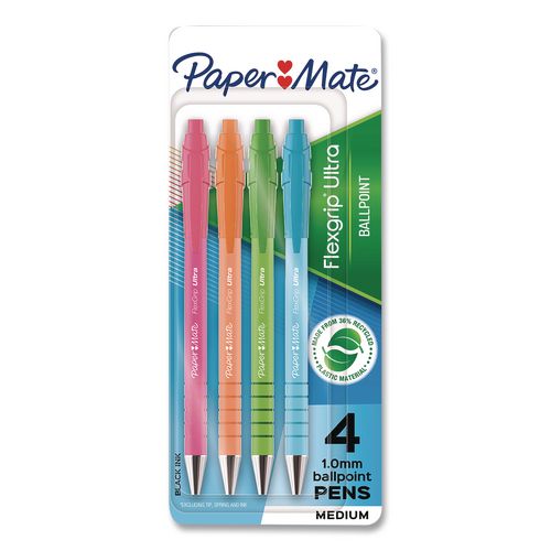 Flexgrip Ultra Recycled Ballpoint Pen, Retractable, Medium 1 Mm, Black Ink, Assorted Barrel Colors, 4/pack
