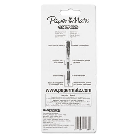 Clear Point Mechanical Pencils With Tube Of Lead/erasers, 0.5 Mm, Hb(#2), Black Lead, Randomly Assorted Barrel Colors, 2/pack