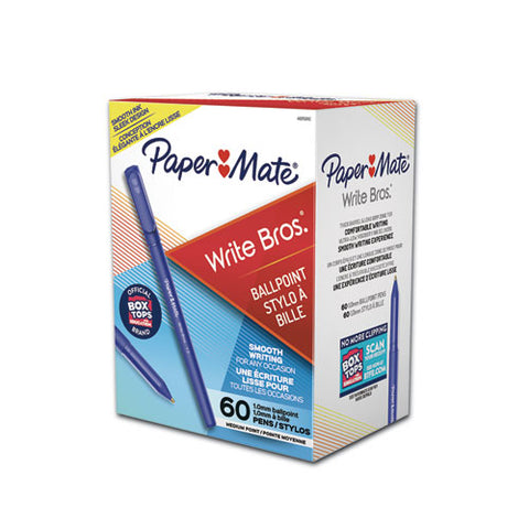 Write Bros. Ballpoint Pen Value Pack, Stick, Medium 1 Mm, Blue Ink, Blue Barrel, 60/pack