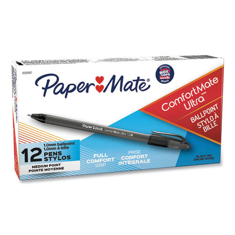 Comfortmate Ultra Ballpoint Pen, Stick, Medium 1 Mm, Black Ink, Black Barrel, Dozen