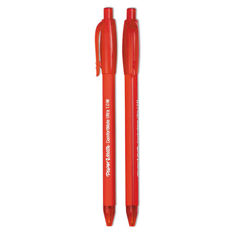 Comfortmate Ultra Ballpoint Pen, Retractable, Medium 1 Mm, Red Ink, Red Barrel, Dozen