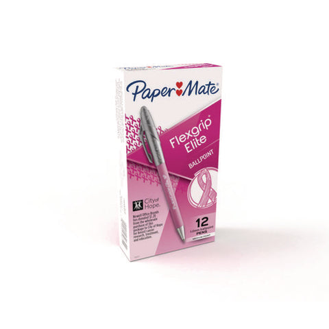 "write For Hope" Edition Flexgrip Elite Ballpoint Pen, Breast Cancer, Retractable, Medium 1 Mm, Black Ink, Pink Barrel, Dozen