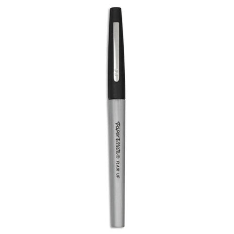 Flair Felt Tip Porous Point Pen, Stick, Extra-fine 0.4 Mm, Black Ink, Gray/black Barrel, Dozen