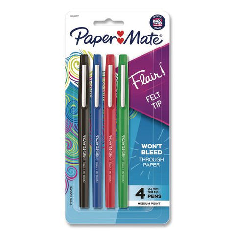 Flair Felt Tip Porous Point Pen, Stick, Medium 0.7 Mm, Assorted Ink And Barrel Colors, 4/set
