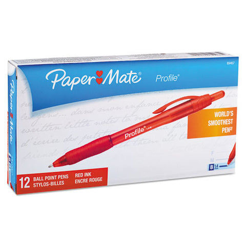 Profile Ballpoint Pen, Retractable, Bold 1.4 Mm, Red Ink, Translucent Red Barrel, Dozen