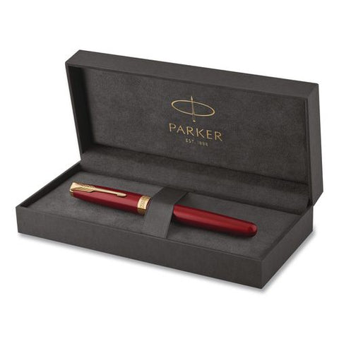 Sonnet Fountain Pen With Gift Box, Medium Fountain Nib, Red Ink, Red Lacquer/gold Barrel