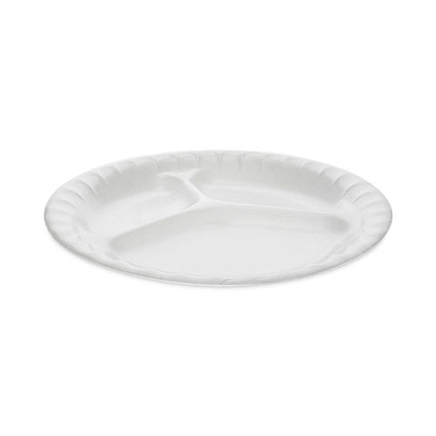 Placesetter Deluxe Laminated Foam Dinnerware, 3-compartment Plate, 8.88" Dia, White, 500/carton