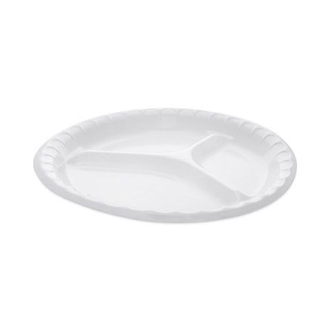 Placesetter Deluxe Laminated Foam Dinnerware, 3-compartment Plate, 10.25" Dia, White, 540/carton