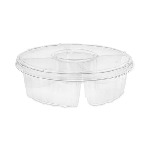 Dip Cup Platter, 4-compartment, 64 Oz, 10" Diameter, Clear, Plastic, 100/carton