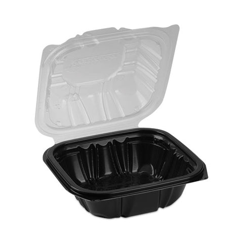 Earthchoice Vented Dual Color Microwavable Hinged Lid Container, 1-compartment, 16oz, 6 X 6 X 3, Black/clear, Plastic, 321/ct