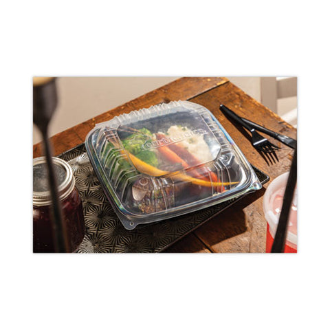 Earthchoice Vented Dual Color Microwavable Hinged Lid Container, 1-compartment, 38oz, 8.5x8.5x3, Black/clear, Plastic, 150/ct