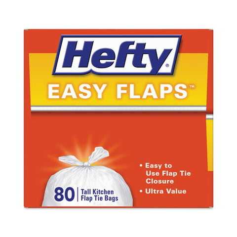 Easy Flaps Trash Bags, Tie-flap, 13 Gal, 23.75" X 28", White, 80 Bags/box, 3 Boxes/carton