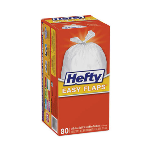 Easy Flaps Trash Bags, Tie-flap, 13 Gal, 23.75" X 28", White, 80/box