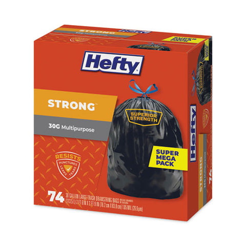 Strong Multipurpose Drawstring Trash Bags, 30 Gal, 1.1 Mil, 30" X 33", Black, 74 Bags/box, 3 Boxes/carton