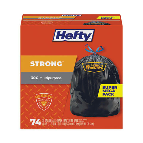 Strong Multipurpose Drawstring Trash Bags, 30 Gal, 1.1 Mil, 30" X 33", Black, 74 Bags/box, 3 Boxes/carton