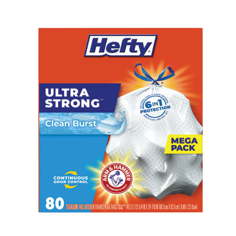 Ultra Strong Scented Tall Kitchen Bags, Drawstring, 13 Gal, Clean Burst, 24.75" X 24.88", White, 80 Bags/box, 3 Boxes/carton