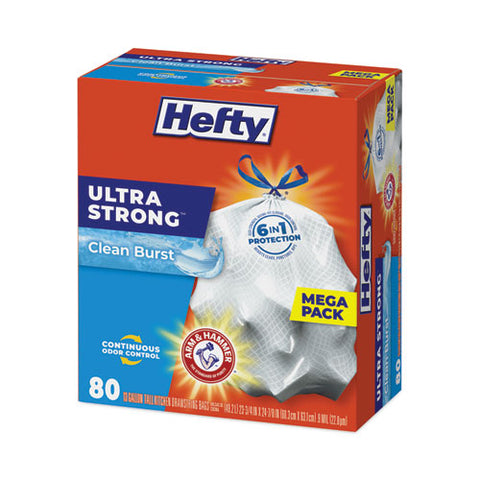 Extra Heavy-duty Ultra Strong Scented Tall Kitchen Bags, Drawstring, 13 Gal, Clean Burst, 23.75" X 24.88", White, 80/box